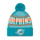 Miami Dolphins New Era Aqua Striped  Cuffed Knit Hat with Pom