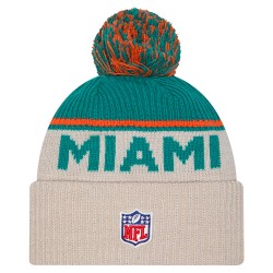 Miami Dolphins New Era Stone NFL Sideline Historic Cuffed Knit Hat with Pom