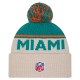 Miami Dolphins New Era Stone NFL Sideline Historic Cuffed Knit Hat with Pom