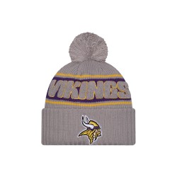 Minnesota Vikings  New Era Gray 2024 Sideline Sport Cuffed Knit Hat with Pom