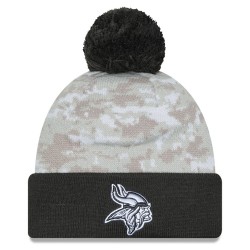Minnesota Vikings  New Era White-Graphite 2024 Salute To Service Digital Camo Cuffed Knit Hat with Pom