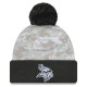 Minnesota Vikings  New Era White-Graphite 2024 Salute To Service Digital Camo Cuffed Knit Hat with Pom