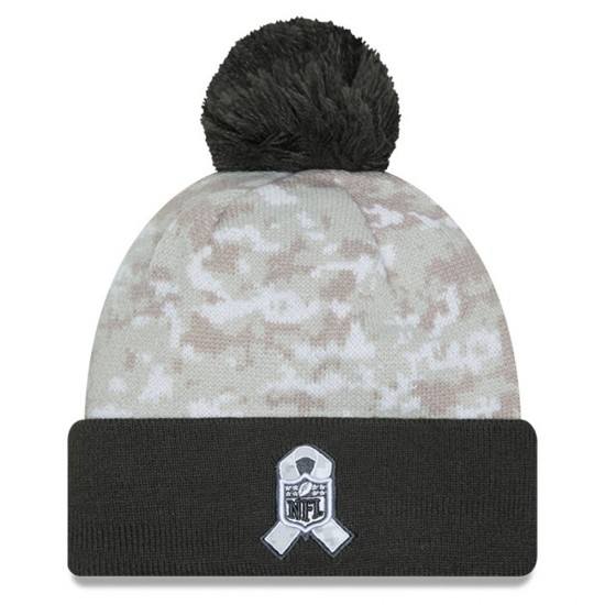Minnesota Vikings  New Era White-Graphite 2024 Salute To Service Digital Camo Cuffed Knit Hat with Pom
