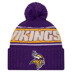 Minnesota Vikings New Era Purple 2024 Sideline Sport Cuffed Knit Hat with Pom
