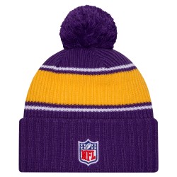 Minnesota Vikings New Era Purple 2024 Sideline Sport Cuffed Knit Hat with Pom
