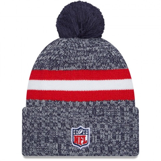 New England Patriots  New Era Navy 2023 Sideline Cuffed Knit Hat With Pom