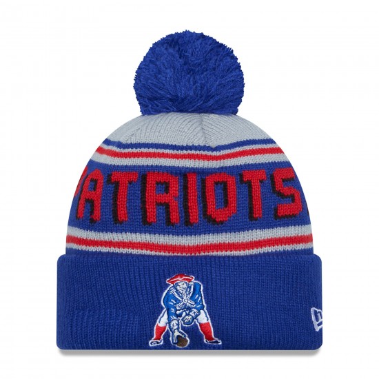 New England Patriots  New Era Royal Throwback Main Cuffed Knit Hat with Pom