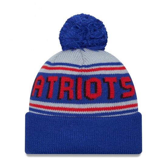 New England Patriots  New Era Royal Throwback Main Cuffed Knit Hat with Pom