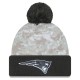 New England Patriots  New Era White-Graphite 2024 Salute To Service Digital Camo Cuffed Knit Hat with Pom