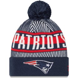 New England Patriots New Era Navy Striped Cuffed Knit Hat with Pom