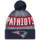 New England Patriots New Era Navy Striped Cuffed Knit Hat with Pom