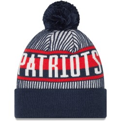 New England Patriots New Era Navy Striped Cuffed Knit Hat with Pom
