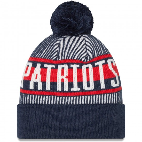 New England Patriots New Era Navy Striped Cuffed Knit Hat with Pom