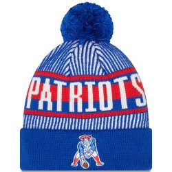 New England Patriots New Era Royal Striped Cuffed Knit Hat with Pom