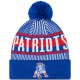 New England Patriots New Era Royal Striped Cuffed Knit Hat with Pom