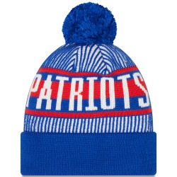 New England Patriots New Era Royal Striped Cuffed Knit Hat with Pom