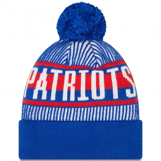 New England Patriots New Era Royal Striped Cuffed Knit Hat with Pom