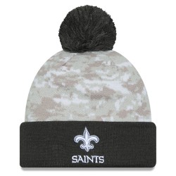 New Orleans Saints  New Era White-Graphite 2024 Salute To Service Digital Camo Cuffed Knit Hat with Pom