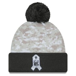 New Orleans Saints  New Era White-Graphite 2024 Salute To Service Digital Camo Cuffed Knit Hat with Pom
