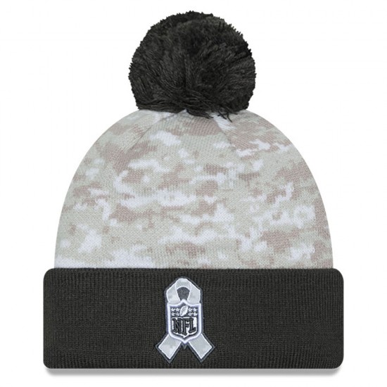 New Orleans Saints  New Era White-Graphite 2024 Salute To Service Digital Camo Cuffed Knit Hat with Pom