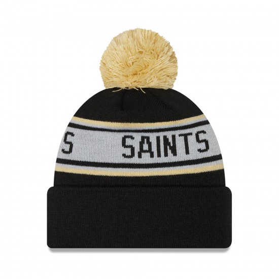 New Orleans Saints New Era Black  Repeat Cuffed Knit Hat with Pom
