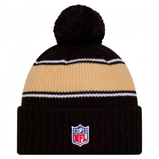 New Orleans Saints New Era Black 2024 Sideline Cuffed Knit Hat with Pom