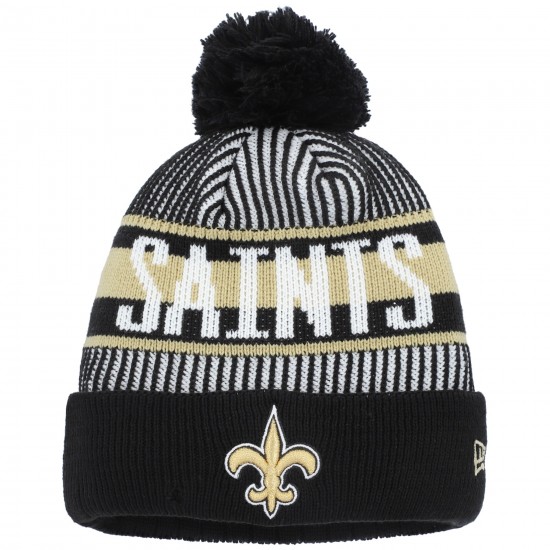 New Orleans Saints New Era Black Striped  Cuffed Knit Hat with Pom