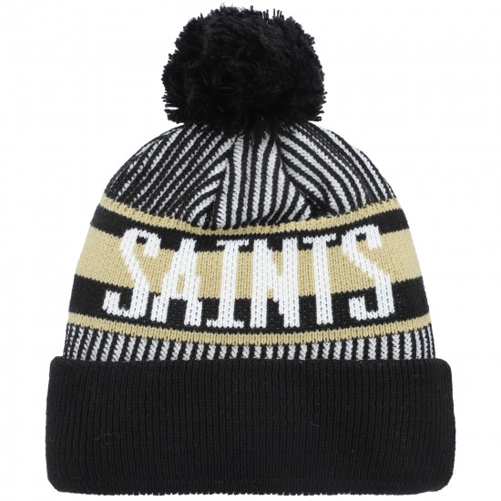 New Orleans Saints New Era Black Striped  Cuffed Knit Hat with Pom