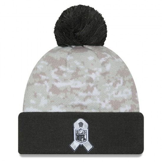 New York Giants  New Era White-Graphite 2024 Salute To Service Digital Camo Cuffed Knit Hat with Pom