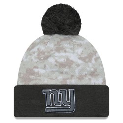 New York Giants  New Era White-Graphite 2024 Salute To Service Digital Camo Cuffed Knit Hat with Pom
