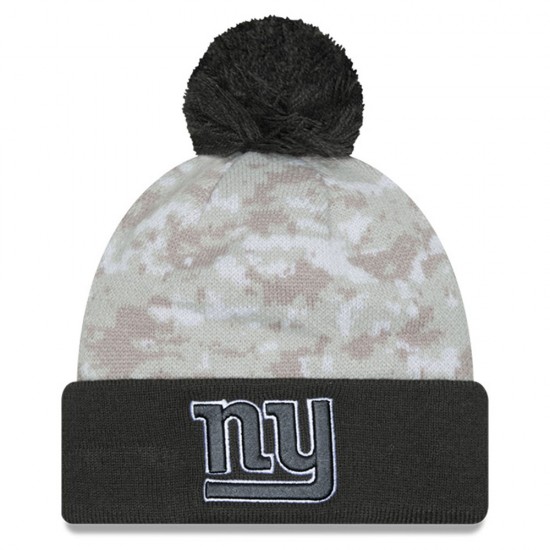 New York Giants  New Era White-Graphite 2024 Salute To Service Digital Camo Cuffed Knit Hat with Pom