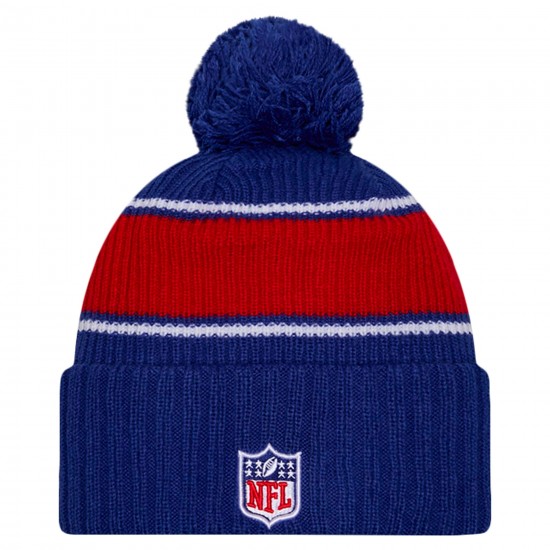 New York Giants New Era Royal 2024 Sideline Cuffed Knit Hat with Pom