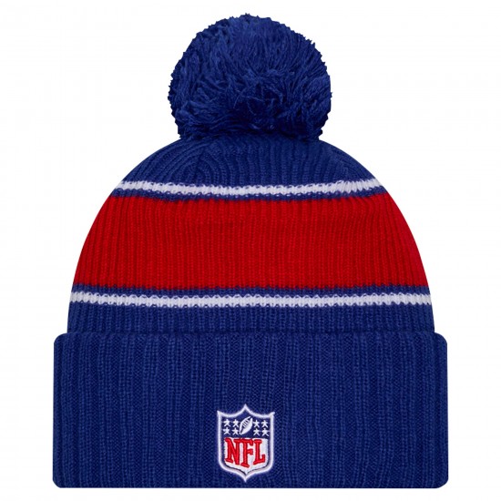 New York Giants New Era Royal 2024-25 Sideline Cuffed Knit Hat with Pom