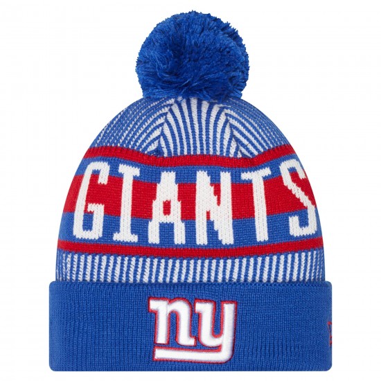 New York Giants New Era Royal Striped  Cuffed Knit Hat with Pom