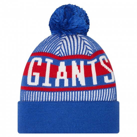 New York Giants New Era Royal Striped  Cuffed Knit Hat with Pom
