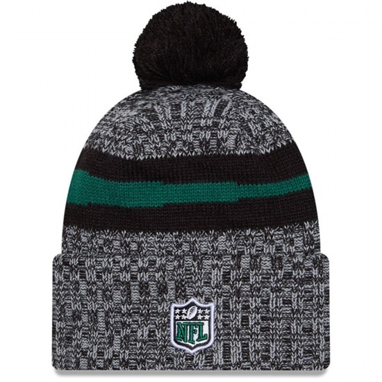 New York Jets  New Era Black 2023 Sideline Cuffed Knit Hat With Pom