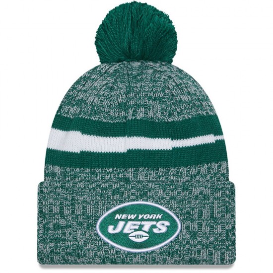 New York Jets  New Era Green 2023 Sideline Cuffed Knit Hat With Pom