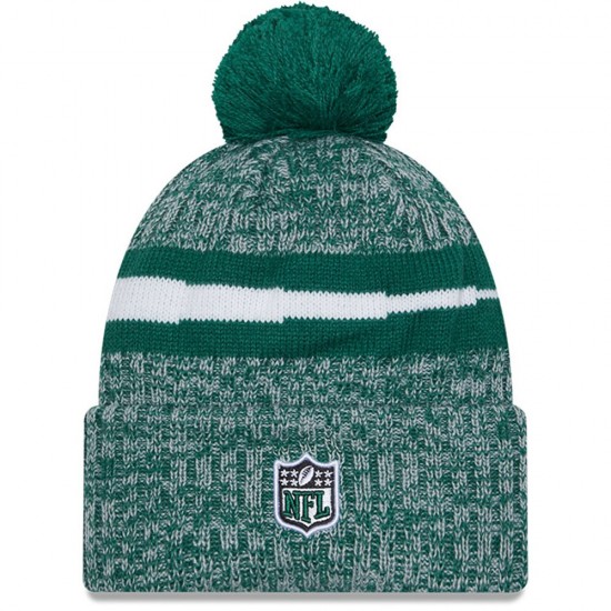 New York Jets  New Era Green 2023 Sideline Cuffed Knit Hat With Pom