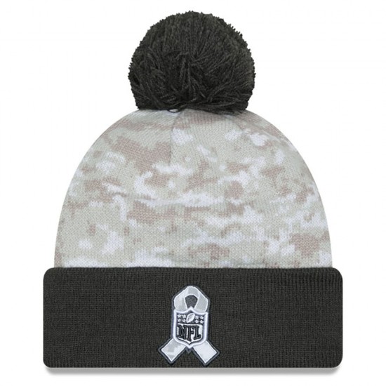 New York Jets  New Era White-Graphite 2024 Salute To Service Digital Camo Cuffed Knit Hat with Pom