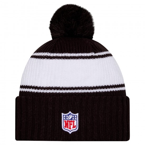 New York Jets New Era Black 2024 Sideline Cuffed Knit Hat with Pom