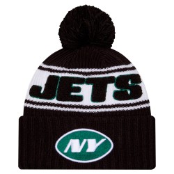 New York Jets New Era Black 2024-25 Sideline Cuffed Knit Hat with Pom