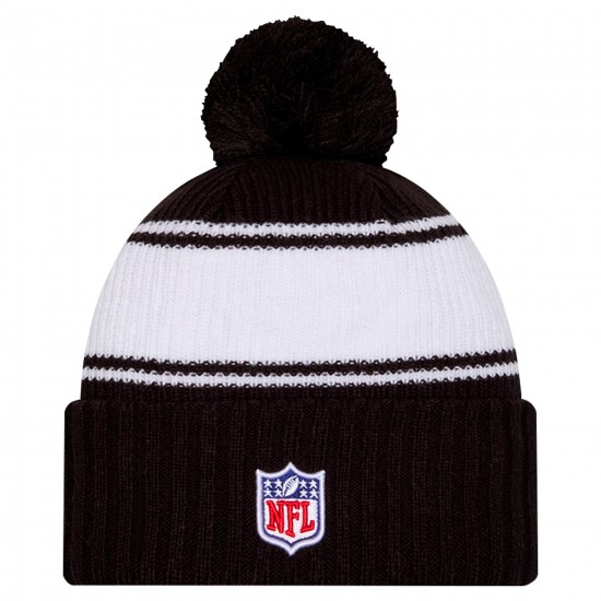 New York Jets New Era Black 2024-25 Sideline Cuffed Knit Hat with Pom