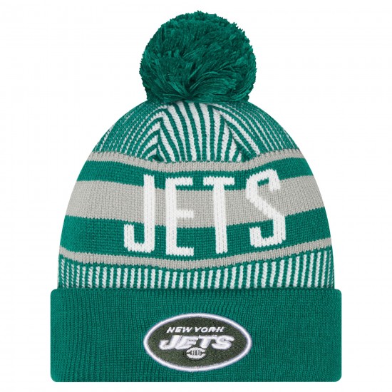 New York Jets New Era Green Striped  Cuffed Knit Hat with Pom