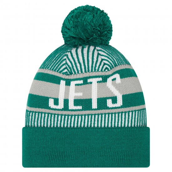 New York Jets New Era Green Striped  Cuffed Knit Hat with Pom
