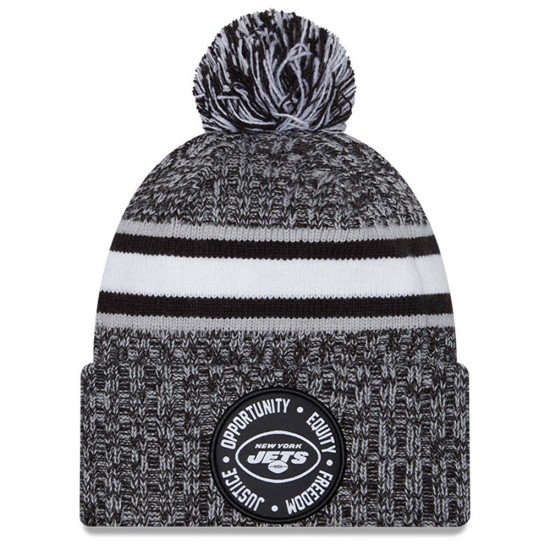 New York Jets New Era Heather Black 2023 Inspire Change Cuffed Knit Hat With Pom