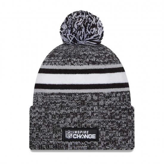 New York Jets New Era Heather Black 2023 Inspire Change Cuffed Knit Hat With Pom