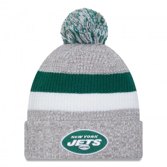 New York Jets New Era Heather Gray Cuffed Knit Hat with Pom