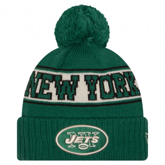 New York Jets New Era Kelly Green Retro Cuffed Knit Hat with Pom