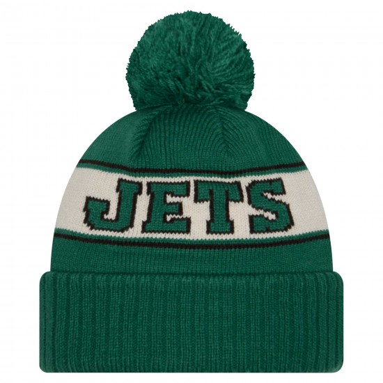New York Jets New Era Kelly Green Retro Cuffed Knit Hat with Pom