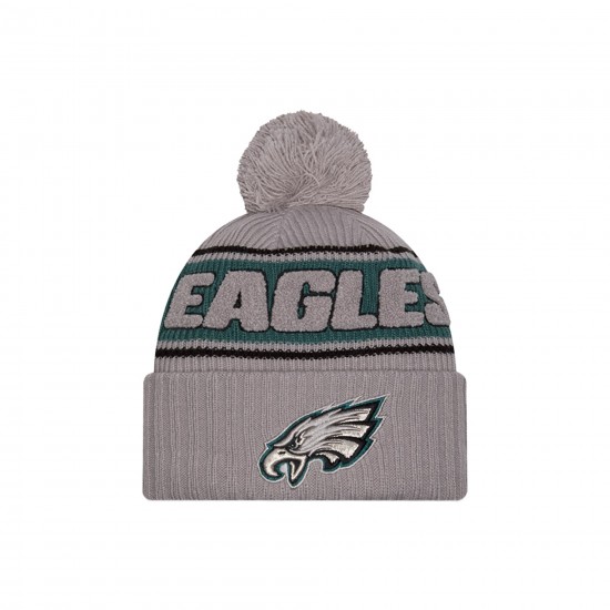 Philadelphia Eagles  New Era Gray 2024 Sideline Sport Cuffed Knit Hat with Pom